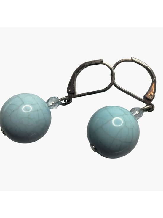Bling Rescue Jewelry - Blue crackle glass Earrings Hook Drop Dangle Vintage Artisan Beads  Unique USA